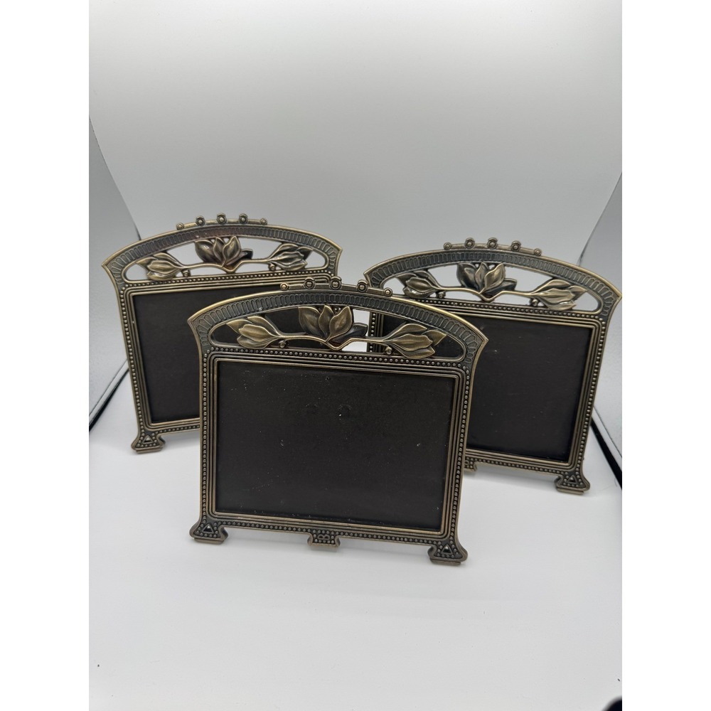 The Weston Gallery Antique Floral Brass Picture Frames Set of 3 Art Nouveau 7x5